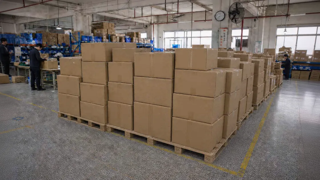 Verpackte Ware in einer chinesischen Fabrik